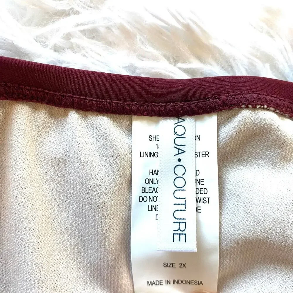 Aqua‎ Couture Curvy Bikini bottom Swimsuit Womens , Burgundy, 3x , NEW with Tag